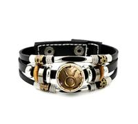 YAIEWNE Pulsera Ajustable De Cuero Trenzado En Capas Con Relieve De Brújula Del Signo Zodiacal Tauro, Brazalete Étnico Punk Hecho A Mano, Accesorio De Amistad, Regalo De Cumpleaños O Navidad.