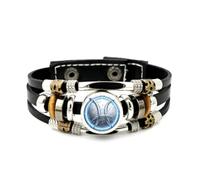 YAIEWNE Pulsera Ajustable De Cuero Trenzado En Capas Con Relieve De Caligrafía De Piscis, Brazalete Étnico Musical Hecho A Mano, Accesorio De Amistad, Regalo De Cumpleaños O Navidad