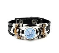 YAIEWNE Pulsera Ajustable De Cuero Trenzado En Capas Con Relieve De Caligrafía De Piscis, Brazalete Étnico Musical Hecho A Mano, Accesorio De Amistad, Regalo De Cumpleaños Y Navidad