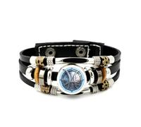 YAIEWNE Pulsera Ajustable De Cuero Trenzado En Capas Con Relieve De Escudo Y Signo De Caligrafía De Piscis, Brazalete Étnico Musical Hecho A Mano, Accesorio De Amistad, Regalo De Cumpleaños Y Navidad