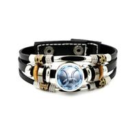 YAIEWNE Pulsera Ajustable De Cuero Trenzado En Capas Con Relieve Del Signo De Caligrafía De Piscis, Brazalete Étnico Musical Hecho A Mano, Accesorio De Amistad, Regalo De Cumpleaños O Navidad