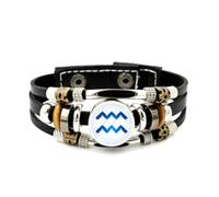 YAIEWNE Pulsera Ajustable De Cuero Trenzado En Capas Con Textura Cibernética Del Signo Acuario, Brazalete Étnico Punk Hecho A Mano, Accesorio De Amistad, Regalo De Cumpleaños O Navidad.