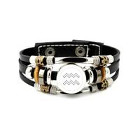 YAIEWNE Pulsera Ajustable De Cuero Trenzado En Capas Con Topología De Estrella Guardiana Del Signo Acuario, Brazalete Étnico Punk Hecho A Mano, Accesorio De Amistad, Regalo De Cumpleaños O Navidad.