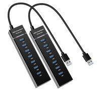 YaimhSound - Concentrador USB de 7 puertos, 1 USB 3.0 + 6 USB 2.0 para laptop, PC, teclado, mouse, SSD, Dell, HP, Lenovo, MacBook, Acer, Surface, juego de 2