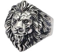 YAIUNHIQ Anillo de Plata de Ley 925 para Hombre, Estilo Vintage, Abierto, Ajustable, con Cabeza de león, joyería para el Dedo Estilo Motero gótico Rock Punk