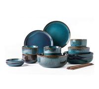 YAIUNHIQ Juego de Platos ecuestres, Juego de Platos Modernos, menú de Servicio de Mesa de cerámica, Platos Vintage Coloridos, vajilla de Porcelana Fina, Platos de Cena Azul