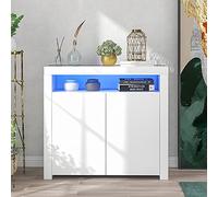 YAIXBNG Aparador blanco brillante con luz LED, moderno armario de cocina de madera con soporte para TV