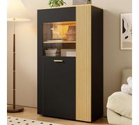 YAIXBNG Armario de almacenamiento moderno PB con luces LED de 16 colores, organizador multifuncional con 3 estantes fijos y 2 ajustables, gestión de cables para sala de estar (puertas de armario con