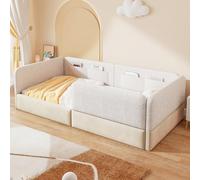 YAIXBNG Cama con plataforma acolchada 90 x 200 cm, con rejilla protectora y bolsa de almacenamiento, color blanco