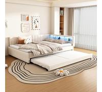 YAIXBNG Cama de día, 140 x 200 cm, sofá cama, USB+tipo C, mando a distancia para luz ambiental LED, cama con somier (sin colchón), lino, beige