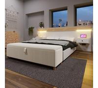 YAIXBNG Juego completo de cama doble de 140 x 200 cm con 2 mesitas de noche LED y USB-C + banco de cama de 145 x 38 cm, almacenamiento hidráulico, cama de roble Sonoma/blanco + banco con aspecto de