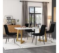 YAIXBNG Juego de comedor, 117 × 68 cm mesa de comedor con 4 sillas), mesa de comedor rectangular moderna de cocina, silla de comedor de terciopelo negro de sarga, patas de mesa doradas