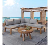 YAIXBNG Juego de muebles de jardín, sofá esquinero + mesa de café, marco de acacia, tablero de acacia, marco grueso de madera maciza, adecuado para jardines, piscinas y otras escenas al aire libre