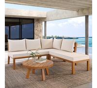 YAIXBNG Juego de muebles de jardín, sofá esquinero + mesa de café, marco de acacia, tablero de acacia, marco grueso de madera maciza, adecuado para jardines, piscinas y otras escenas al aire libre