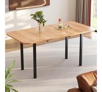 YAIXBNG Mesa de comedor extensible clásica en color madera de 120 cm, longitud telescópica de hasta 160 cm, mesa en color natural, estilo minimalista moderno, soporte de aleación de alta resistencia