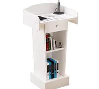 Yajuer Atril De Madera, Atril De Madera con Amplio Espacio De Almacenamiento, Atril Compacto De Mesa, Púlpito para Iglesias con Asientos De Pie(White)