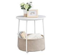 Yajuer Juego De 2 Mesitas De Noche, Mesitas Redondas Pequeñas con Cesta De Tela, Mesita De Noche para Dormitorio, Mesita De Noche Alta para Dormitorio, Sala De Estar