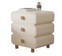 Yajuer Mesita De Noche Moderna, Mesita De Noche De Madera con Cajón Y Cuero De Microfibra, Mesitas De Noche Minimalistas, Mesita De Noche con Varios Cajones para Dormitorio(Cream,40 * 40 * 62cm)