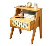 Yajuer Moderna mesita de noche de bambú, moderna de mediados de siglo con cajón, elegante mesita de noche, mesa auxiliar, mesita de noche pequeña de madera para sala de estar o dormitorio (color
