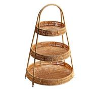 Yajuyi Bandeja de Servir Tejida, Tejida Decorativa, Bandeja para Aperitivos, Cesta de Servir de Mimbre Tejida a Mano para Pasteles de Celebra, Café ligero de 3 niveles., tal como se describe