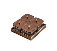 Yajuyi Bandeja Dividida para Servir Multifuncional con Tapa de Madera Y Vidrio Recipiente para Almacenar Secos Dulces Golosinas Y Condimentos Diseño R, Borde Dorado, 4 Rejillas