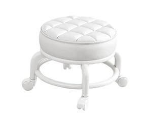 Yajuyi Low Roller Stool Taburete Giratorio Redondo Ruedas Superficie de Cuero Impermeable Diseño Ergonómico Adecuado para Barbero Lavadero Hogar Oficina, Blanco, Individual