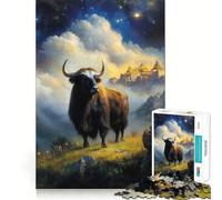 Yak en Paisaje montañoso con Templo Rompecabezas de 1000 Piezas para Adultos Diversión para Entrenar la Mente Corte Limpio Componentes Resistentes Actividad Relajante para desconectar (50x75cm)