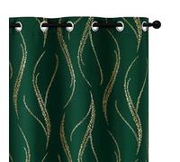Yakamok Cortinas opacas de 213 cm de largo, con aislamiento térmico, patrón de puntos ondulados dorados, cortinas para oscurecer la habitación, cortinas con ojales para dormitorio, verde esmeralda, 52