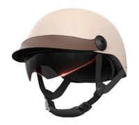 Yakermur Casco de Moto con Visera para Mujer y Hombre, Adulto, Tipo Capacete de Rodar, Crucero, Chopper, Patinetas, Casco de Moto de Media Carcasa, Casco de Verano, Protección, Color Beige