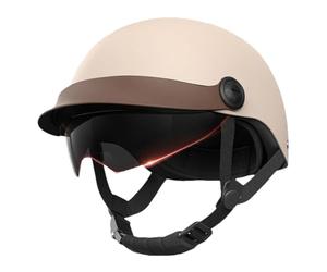 Yakermur Casco de Moto con Visera para Mujer y Hombre, Adulto, Tipo Capacete de Rodar, Crucero, Chopper, Patinetas, Casco de Moto de Media Carcasa, Casco de Verano, Protección, Color Beige