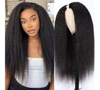 Yaki - Peluca de cabello humano lacio con raya en V para mujer, sin pegamento, pelucas lacias tipo afro, densidad del 180 %, color natural, parte en U, 18 pulgadas, sin pegamento, apta para