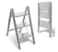 Yakimz Escalera Plegable de 3 peldaños, de Aluminio, con Pedal Ancho Antideslizante, Ligera, para el hogar, la Oficina, el Almacenamiento portátil, Pintura y macetas, Color Blanco nacarado