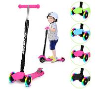 Yakimz Patinete infantil premium con 3 ruedas luminosas LED, altura regulable, patinete plegable para ciudad, para niños y niñas de 3 a 14 años, color rosa