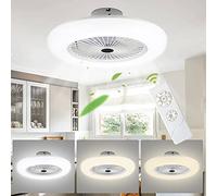 Yakimz Ventilador de techo LED con iluminación y mando a distancia 80W, ventilador luz Velocidad del viento y temperatura de color ajustables, 3 temperaturas de color, temporizador, Para dormitorio