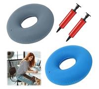 YAKLEE Cojín de Asiento para Hemorroides,2Piezas Cojines Hinchable para Asiento,cojín Redondo ortopédico,Diámetro 38cm Anillo de Asiento Suave con Bomba para Inflamación/ Dolor de Coxis Azul y Gris