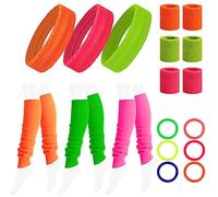 YAKLEE Disfraz de los Años 80 Accesorios 21Pcs con Muñequeras Gym Diademas Calentadores de Piernas Disfraces Temática Neon de los Años 80, Fiesta Cosplay Canaval para Mujeres/Hombres