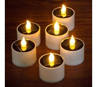 Yakpo - Juego de 6 velas LED solares blancas cálidas, resistentes al agua, recargables, con efecto vacilante, funciona con pilas, ideales para linternas de jardín y decoraciones