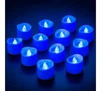 Yakpo Paquete de 12 velas de té azules sin llama que funcionan con pilas, velas votivas LED de llama parpadeante azul, velas falsas eléctricas para exteriores, a granel, para bodas, fiestas,
