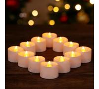 Yakpo Paquete de 12 velas de té con temporizador LED de color amarillo cálido que funcionan con pilas, sin llama, temporizador parpadeante, velas votivas falsas LED eléctricas a granel para