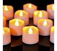 Yakpo Paquete de 12 velas de té con temporizador LED de color amarillo cálido que funcionan con pilas, sin llama, temporizador parpadeante, velas votivas falsas LED eléctricas a granel para