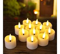 Yakpo Paquete de 12 velas de té LED con temporizador, funciona con pilas, temporizador eléctrico parpadeante sin llama, velas votivas LED parpadeantes para exteriores, velas falsas a granel para