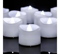 Yakpo Paquete de 12 velas de té LED de color blanco frío, funciona con pilas, temporizador parpadeante sin llama, velas votivas falsas LED eléctricas a granel para decoraciones de luz de calabaza de