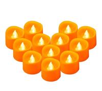 Yakpo Paquete de 12 velas de té naranjas que funcionan con pilas, sin llama, parpadeantes, LED, velas votivas LED de Halloween, velas falsas eléctricas parpadeantes a granel para decoraciones de