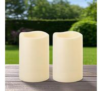 Yakpo Paquete de 2 velas impermeables de 10 x 15 cm para exteriores con temporizador, funciona con pilas, velas LED grandes para exteriores con temporizador, vela eléctrica parpadeante de plástico sin