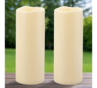 Yakpo Paquete de 2 velas LED grandes impermeables para exteriores de 10 x 10 pulgadas con temporizador, funciona con pilas, vela sin llama con temporizador, velas LED parpadeantes para decoraciones de