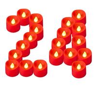 Yakpo Paquete de 24 velas de té rojas LED que funcionan con pilas, sin llama, parpadeantes, velas votivas rojas parpadeantes para exteriores, velas falsas eléctricas a granel para Navidad, Halloween,