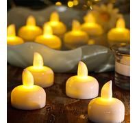 Yakpo Paquete de 24 velas flotantes sin llama, impermeables, de color blanco cálido, funciona con pilas, luces LED parpadeantes para exteriores, velas votivas a granel, jarrón de centro de mesa de