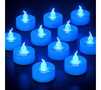 Yakpo Paquete de 24 velas LED azules de té que funcionan con pilas, sin llama, con llama parpadeante, velas votivas LED eléctricas falsas a granel para bodas, fiestas azules, luces de calabaza de