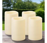 Yakpo Paquete de 4 velas impermeables de 10 x 15 cm para exteriores con temporizador, funciona con pilas, velas LED grandes para exteriores con temporizador, vela eléctrica parpadeante de plástico sin
