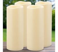 Yakpo Paquete de 4 velas LED grandes impermeables para exteriores de 10 x 10 pulgadas con temporizador, funciona con pilas, vela sin llama con temporizador, velas LED parpadeantes para decoraciones de